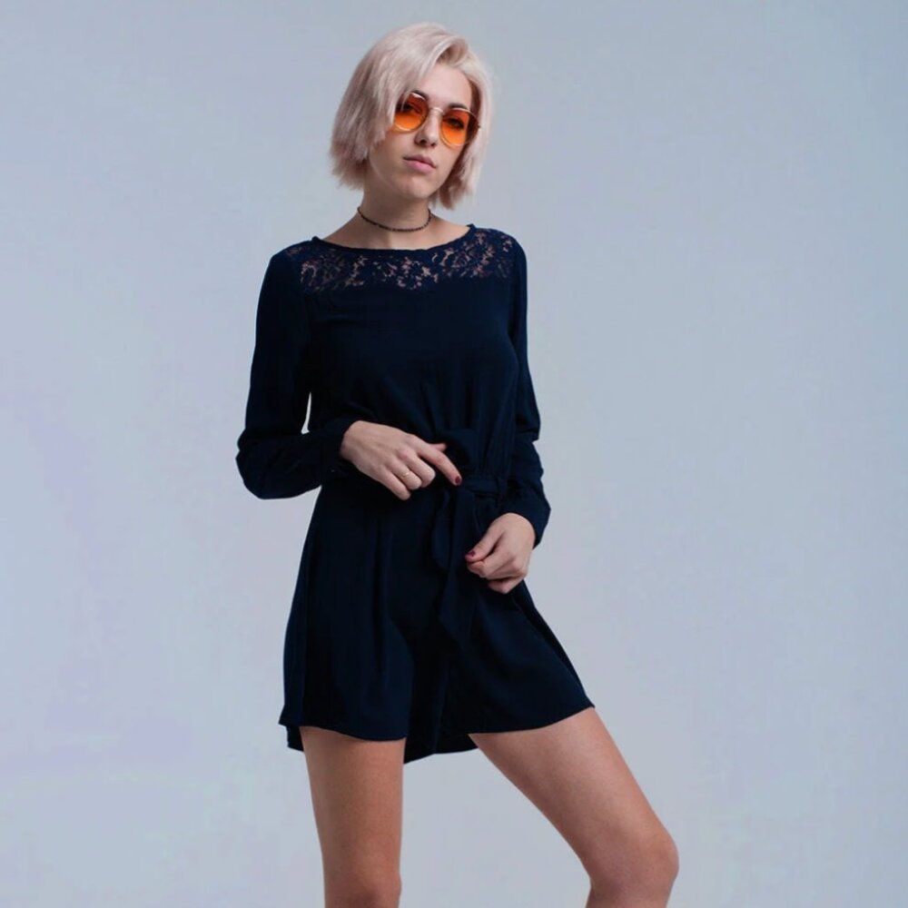 Navy Jumpsuit With Lace